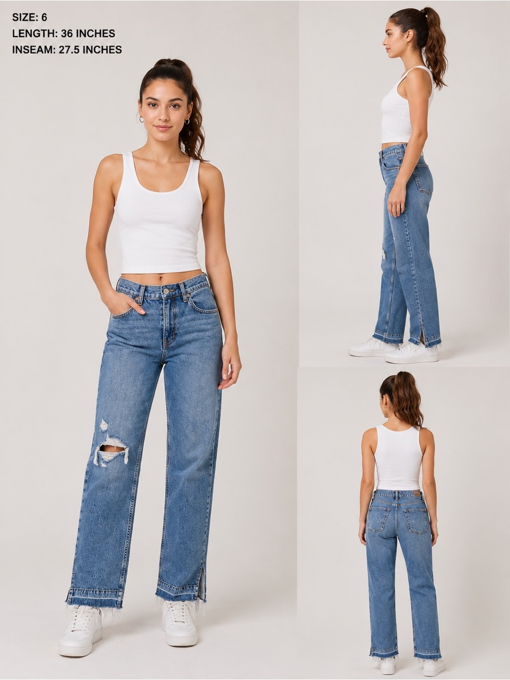 GAP Straight-Leg Distressed Jeans in Medium Blue